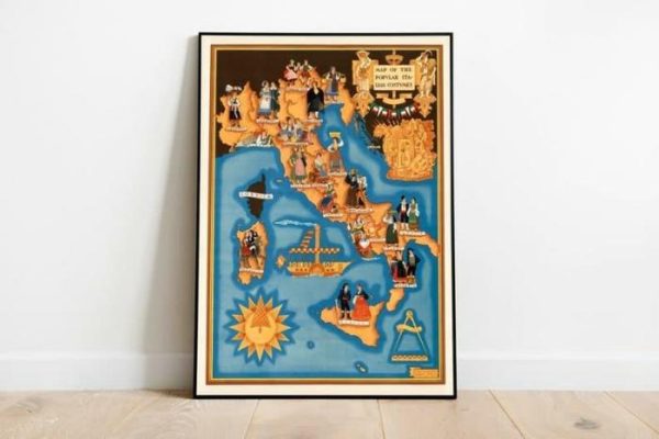 Vintage Wall Art | Map Of The Popular Italian Costumes, Vintage Italy Fashion Print, 12×16 inches Vintage Wall Art Vintage Wall Art