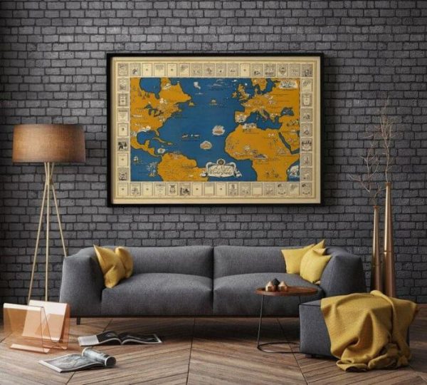 Vintage Wall Art | Map Of The World Of Books, Book Lover Gift, 16×20 inches Vintage Wall Art Vintage Wall Art