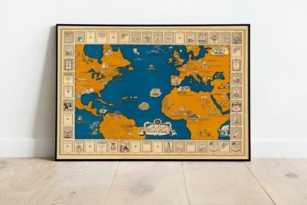 Vintage Wall Art | Map Of The World Of Books, Book Lover Gift, 16×20 inches Vintage Wall Art Vintage Wall Art