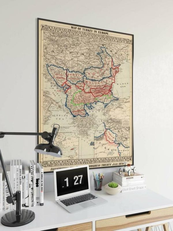 Vintage Wall Art | Map Of Turkey In Europe After Berlin Congress, Balkans Old Map, 16×22 inches Vintage Wall Art Vintage Wall Art