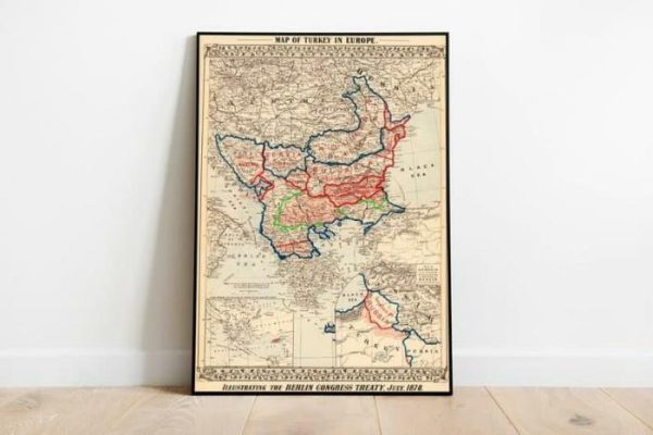 Vintage Wall Art | Map Of Turkey In Europe After Berlin Congress, Balkans Old Map, 16×22 inches Vintage Wall Art Vintage Wall Art