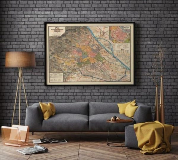 Vintage Wall Art | Map Of Wien 1895, Framed Art Print, 20×22 inches Vintage Wall Art Vintage Wall Art