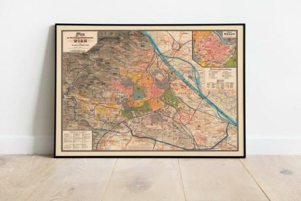 Vintage Wall Art | Map Of Wien 1895, Framed Art Print, 20×22 inches Vintage Wall Art Vintage Wall Art