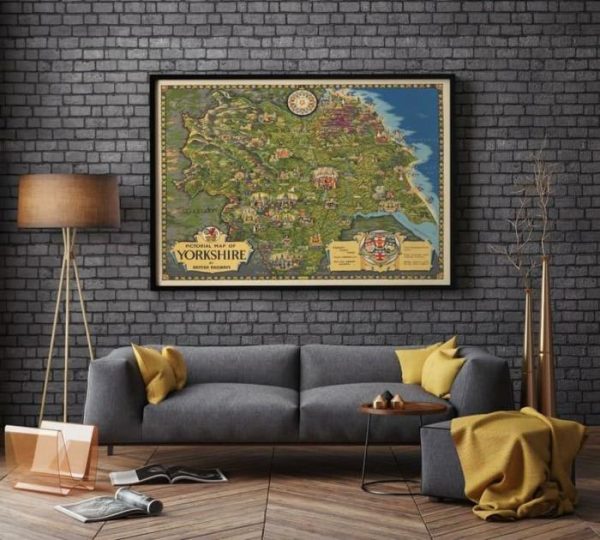 Vintage Wall Art | Map Of Yorkshire, Yorkshire Map Wall Art, 12×16 inches Vintage Wall Art Vintage Wall Art