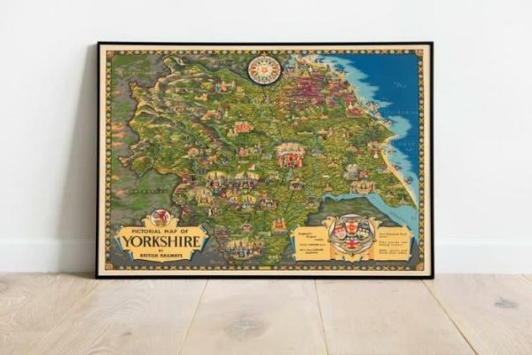 Vintage Wall Art | Map Of Yorkshire, Yorkshire Map Wall Art, 12×16 inches Vintage Wall Art Vintage Wall Art