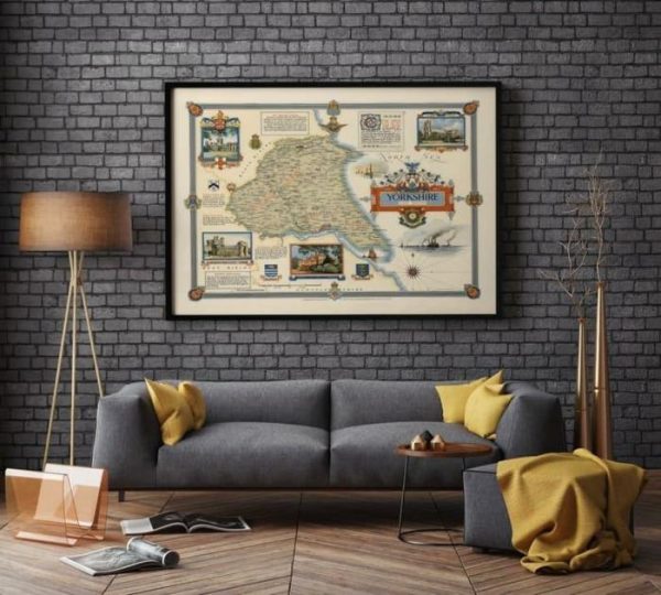 Vintage Wall Art | Map Of Yorkshire, Yorkshire Map Wall Art, 24×30 inches Vintage Wall Art Vintage Wall Art