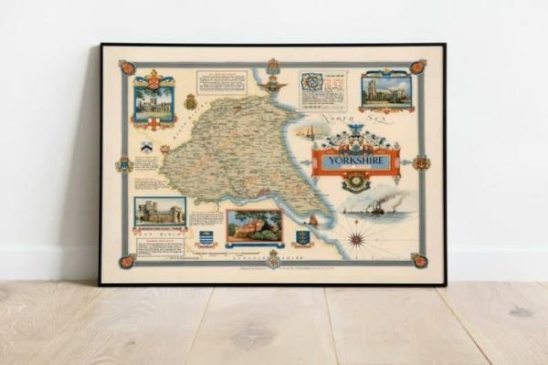 Vintage Wall Art | Map Of Yorkshire, Yorkshire Map Wall Art, 24×30 inches Vintage Wall Art Vintage Wall Art