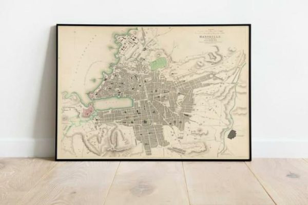 Vintage Wall Art | Marseille City Map Wall Print, 1836 Marseille Map, 28×36 inches Vintage Wall Art Vintage Wall Art