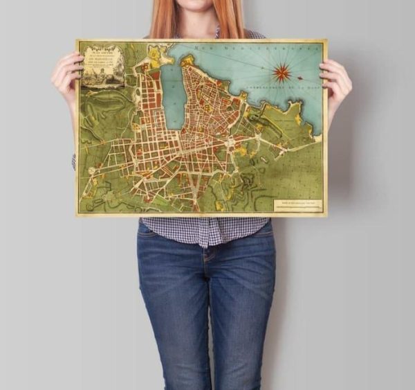 Vintage Wall Art | Marseille City Map Wall Print, Framed Map Wall Decor, 24×32 inches Vintage Wall Art Vintage Wall Art