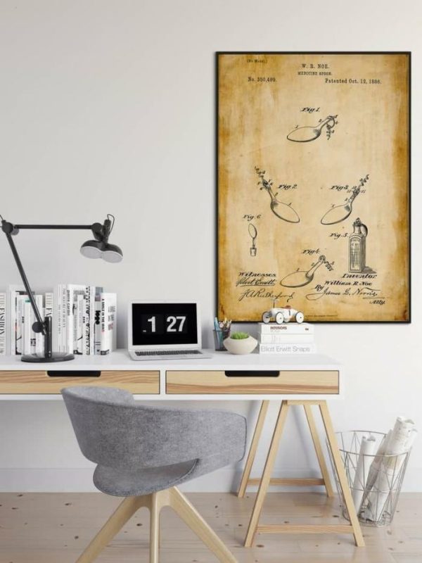 Vintage Wall Art | Medicine Spoon Patent Print, Framed Art Print, 16×22 inches Vintage Wall Art Vintage Wall Art