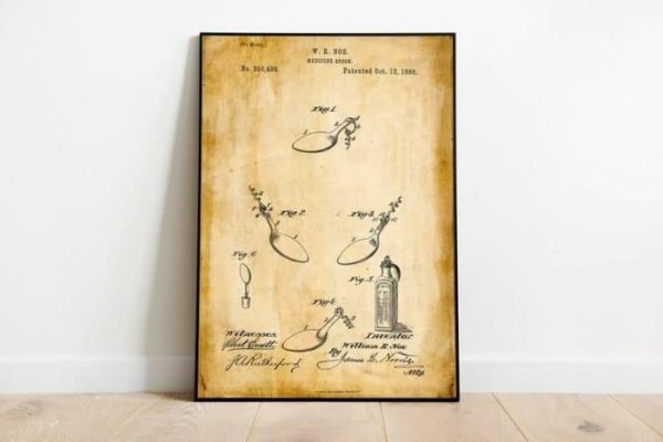 Vintage Wall Art | Medicine Spoon Patent Print, Framed Art Print, 16×22 inches Vintage Wall Art Vintage Wall Art