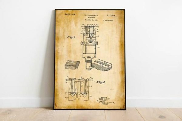 Vintage Wall Art | Microphone Patent Print, Framed Art Print, 12×16 inches Vintage Wall Art Vintage Wall Art