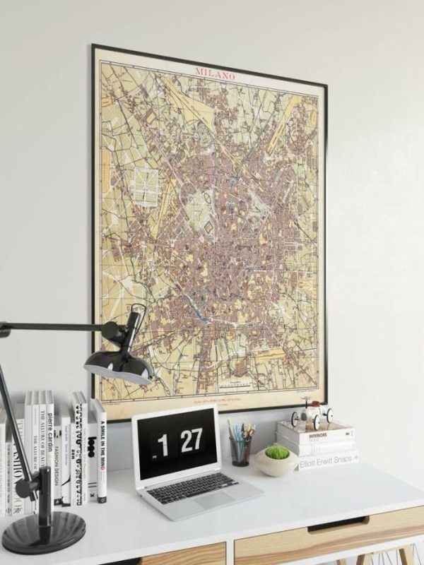 Vintage Wall Art | Milano City Map Wall Print, Framed Map Wall Decor, 24×24 inches Vintage Wall Art Vintage Wall Art