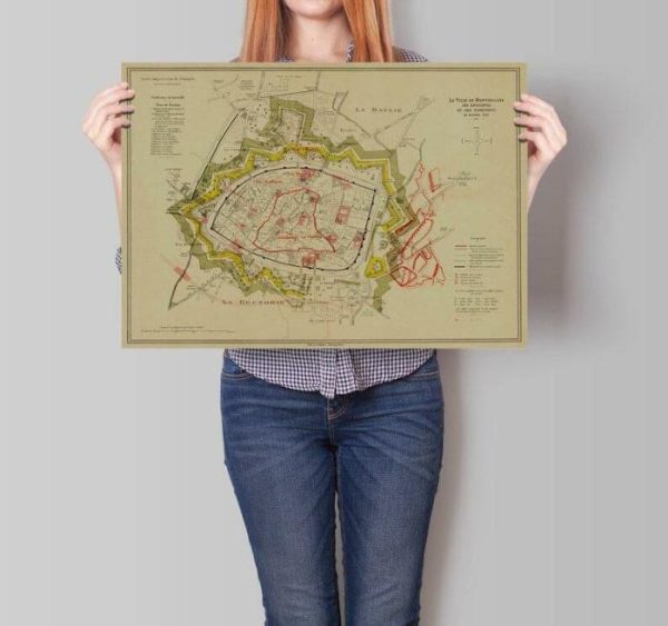 Vintage Wall Art | Montpellier City Map Wall Print, Framed Map Wall Decor, 32×40 inches Vintage Wall Art Vintage Wall Art