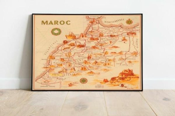 Vintage Wall Art | Morocco Map Print, Fine Art Prints, 32×36 inches Vintage Wall Art Vintage Wall Art