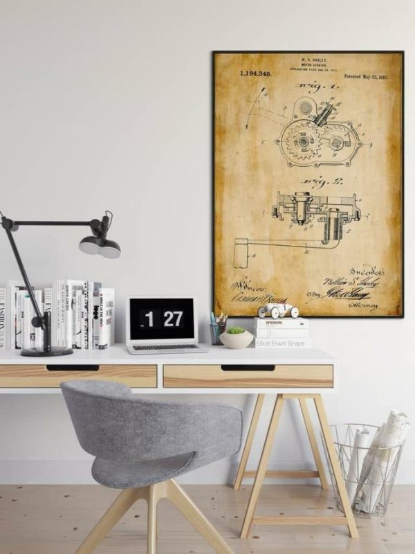 Vintage Wall Art | Motor Starter Patent Print, Framed Art Print, 16×22 inches Vintage Wall Art Vintage Wall Art