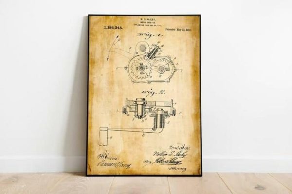 Vintage Wall Art | Motor Starter Patent Print, Framed Art Print, 16×22 inches Vintage Wall Art Vintage Wall Art