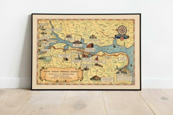 Vintage Wall Art | Mount Vernon Memorial Highway Map Print, George Washington’s Mount Vernon, 28×40 inches Vintage Wall Art Vintage Wall Art