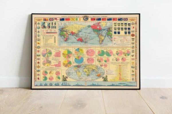 Vintage Wall Art | Navy League Map Of The British Empire, Chart Map, 28×36 inches Vintage Wall Art Vintage Wall Art