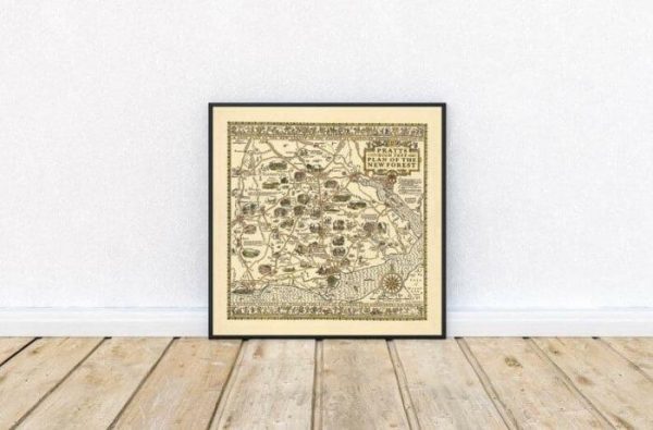 Vintage Wall Art | New Forest Map Print, Art History, 24×24 inches Vintage Wall Art Vintage Wall Art