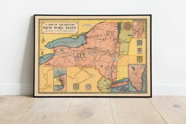 Vintage Wall Art | New York Map Print, Art History, 12×16 inches Vintage Wall Art Vintage Wall Art