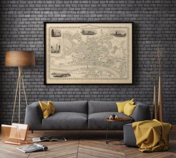 Vintage Wall Art | Newcastle Map Print, Fine Art Prints, 12×16 inches Vintage Wall Art Vintage Wall Art