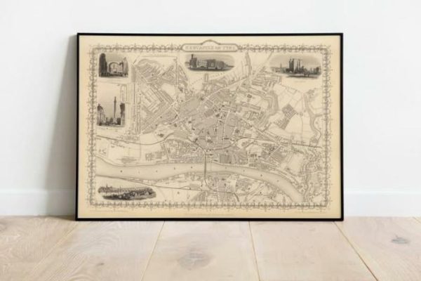 Vintage Wall Art | Newcastle Map Print, Fine Art Prints, 12×16 inches Vintage Wall Art Vintage Wall Art