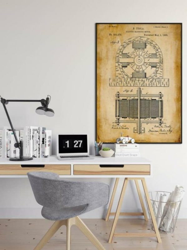 Vintage Wall Art | Nikola Tesla Patent Print, Framed Art Print, 16×22 inches Vintage Wall Art Vintage Wall Art