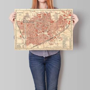 Vintage Wall Art | Nimes City Map Wall Print, Framed Map Wall Decor, 24×28 inches Vintage Wall Art Vintage Wall Art