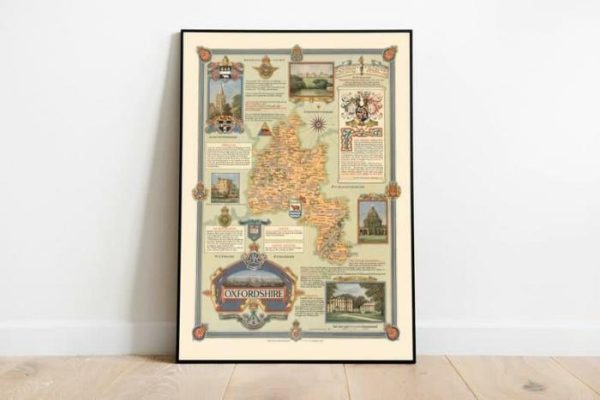 Vintage Wall Art | Oxforshire Wall Map Print, Vintage Oxforshire Map Poster, 12×16 inches Vintage Wall Art Vintage Wall Art