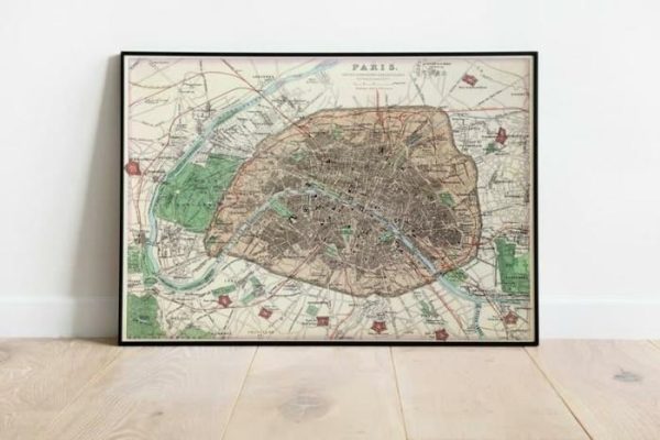 Vintage Wall Art | Paris City Map Wall Print, 1872 Paris City Plan Map, 12×16 inches Vintage Wall Art Vintage Wall Art