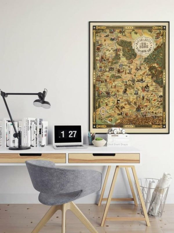 Vintage Wall Art | Pictorial Map Of American Occupation Areas In Germany After World War 2, Ww2 Germany Wall Art Print, 24×28 inches Vintage Wall Art Vintage Wall Art