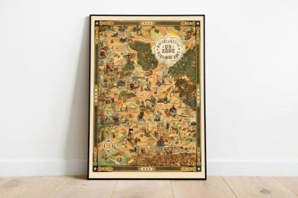 Vintage Wall Art | Pictorial Map Of American Occupation Areas In Germany After World War 2, Ww2 Germany Wall Art Print, 24×28 inches Vintage Wall Art Vintage Wall Art