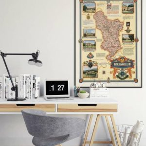 Vintage Wall Art | Pictorial Map Of Derbyshire, Framed Poster Print, 20×24 inches Vintage Wall Art Vintage Wall Art