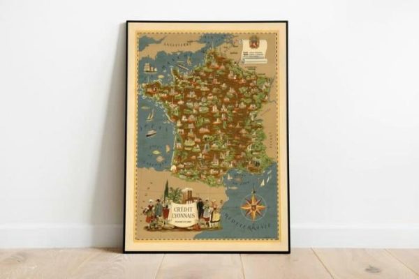 Vintage Wall Art | Pictorial Map Of France, Wall Art Print, 12×16 inches Vintage Wall Art Vintage Wall Art