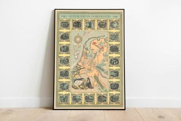 Vintage Wall Art | Pictorial Map Of Netherlands In World War 2, Ww2 Map Poster Print, 20×28 inches Vintage Wall Art Vintage Wall Art