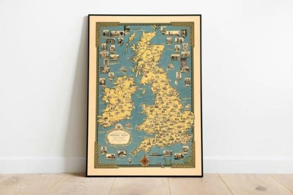 Vintage Wall Art | Pictorial Map Of The British Isles, Britain Wall Art, 28×40 inches Vintage Wall Art Vintage Wall Art