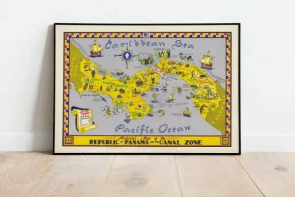 Vintage Wall Art | Pictorial Map Of The Republic Of Panama And Canal Zone, Old Map Wall Art Print, 28×42 inches Vintage Wall Art Vintage Wall Art