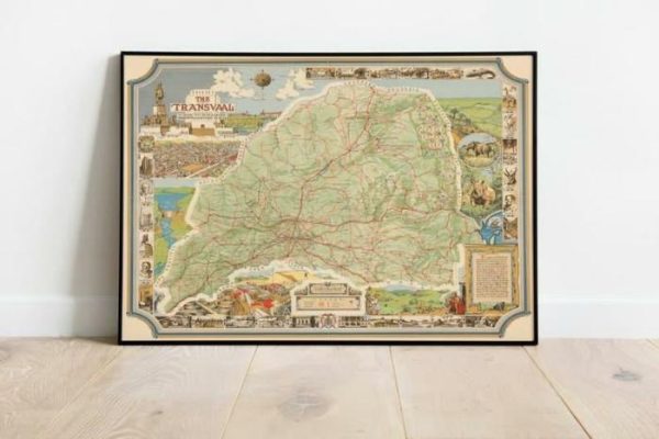 Vintage Wall Art | Pictorial Map Of The Transvaal Or The South African Republic 1935, Canvas Print Wall Art, 16×18 inches Vintage Wall Art Vintage Wall Art