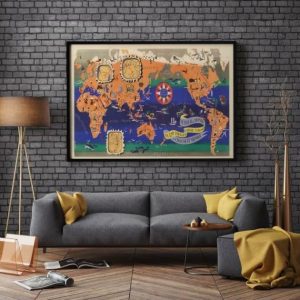 Vintage Wall Art | Pictorial Map Of The World, World Map Poster, 14×26 inches Vintage Wall Art Vintage Wall Art