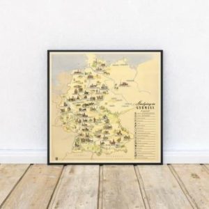 Vintage Wall Art | Pictorial Map Of Universities In Germany, Chart Map Of German Universities, 24×24 inches Vintage Wall Art Vintage Wall Art