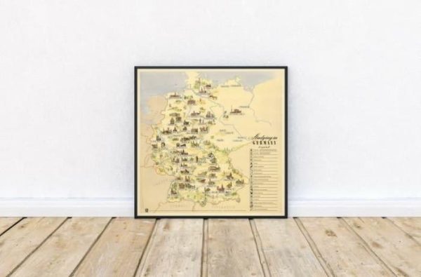 Vintage Wall Art | Pictorial Map Of Universities In Germany, Chart Map Of German Universities, 24×24 inches Vintage Wall Art Vintage Wall Art