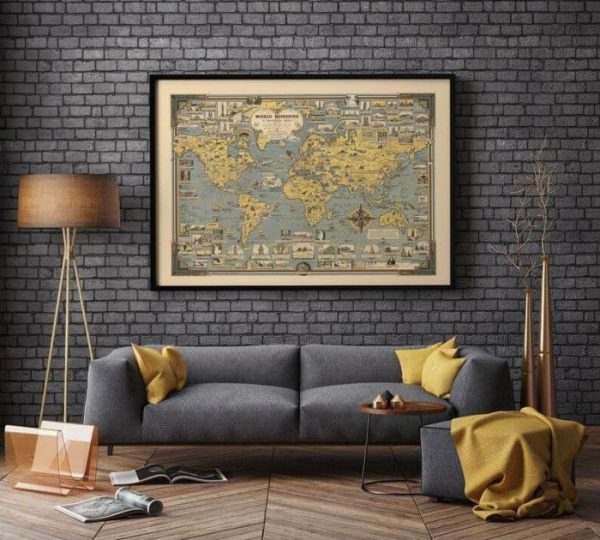 Vintage Wall Art | Pictorial Map Print Of World Wonders, World Map Wall Print, 12×16 inches Vintage Wall Art Vintage Wall Art