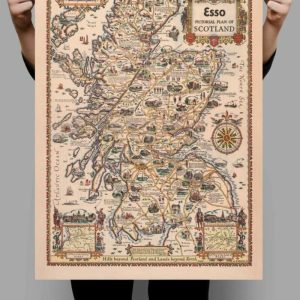 Vintage Wall Art | Pictorial Plan Of Scotland Wall Print, Scotland Old Map Wall Art Print, 14×20 inches Vintage Wall Art Vintage Wall Art