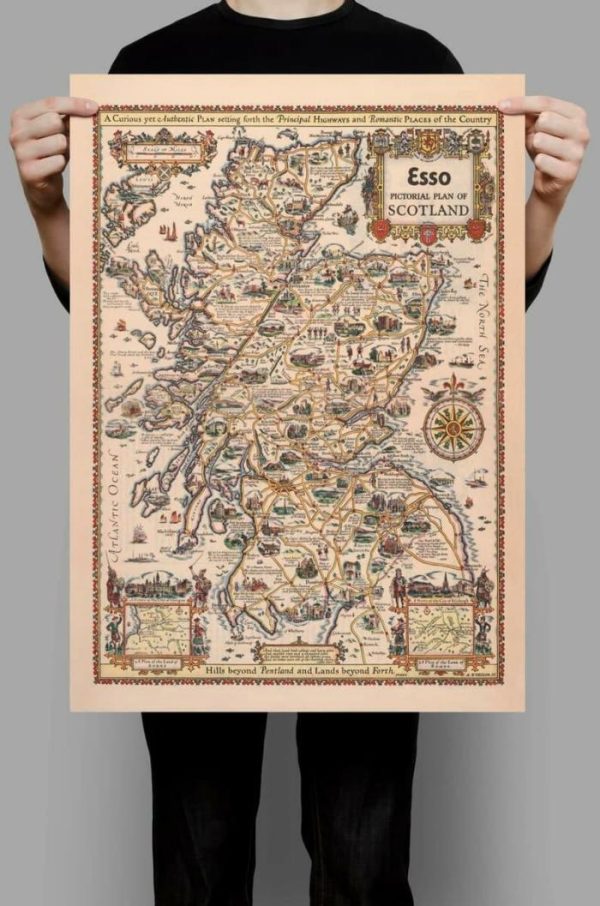 Vintage Wall Art | Pictorial Plan Of Scotland Wall Print, Scotland Old Map Wall Art Print, 14×20 inches Vintage Wall Art Vintage Wall Art