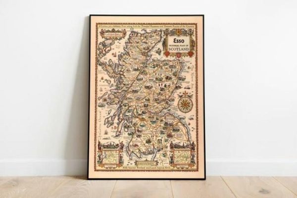 Vintage Wall Art | Pictorial Plan Of Scotland Wall Print, Scotland Old Map Wall Art Print, 14×20 inches Vintage Wall Art Vintage Wall Art