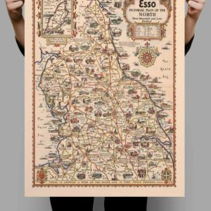 Vintage Wall Art | Pictorial Plan Of The North England, Moor Mountain And Lake District, 20×30 inches Vintage Wall Art Vintage Wall Art