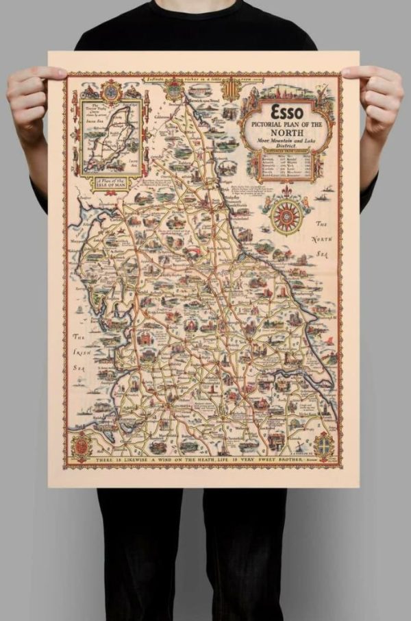 Vintage Wall Art | Pictorial Plan Of The North England, Moor Mountain And Lake District, 20×30 inches Vintage Wall Art Vintage Wall Art