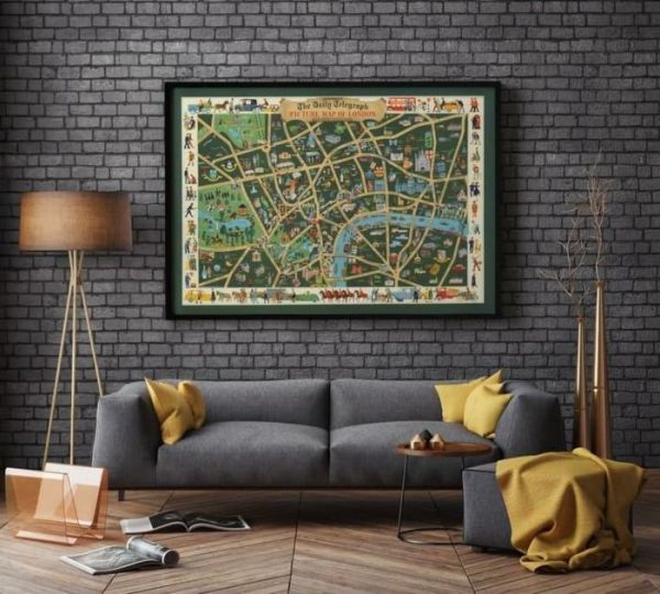 Vintage Wall Art | Picture Map Of London With Street Plan Of Central London, London Map Wall Art, 28×42 inches Vintage Wall Art Vintage Wall Art