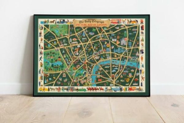 Vintage Wall Art | Picture Map Of London With Street Plan Of Central London, London Map Wall Art, 28×42 inches Vintage Wall Art Vintage Wall Art